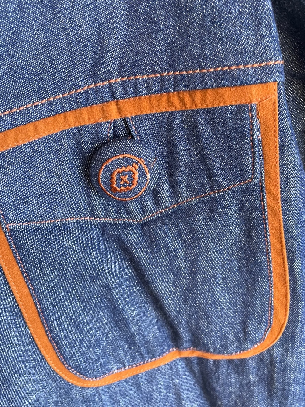 Vintage Chaus Dark Blue Denim Button-Down Shirt with Brown Trim western cowboy - Picture 2 of 11